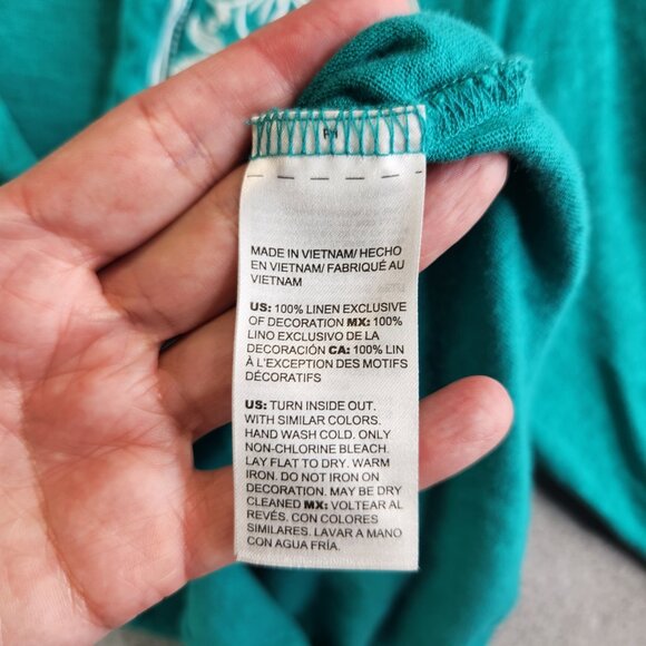 Chicos Top Womens 2 Blue Soft Linen Embroidered Boho Festival Side Slits - Picture 10 of 12